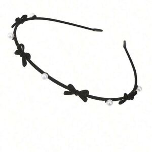 Elegant Black Headband with Bows & Pearls